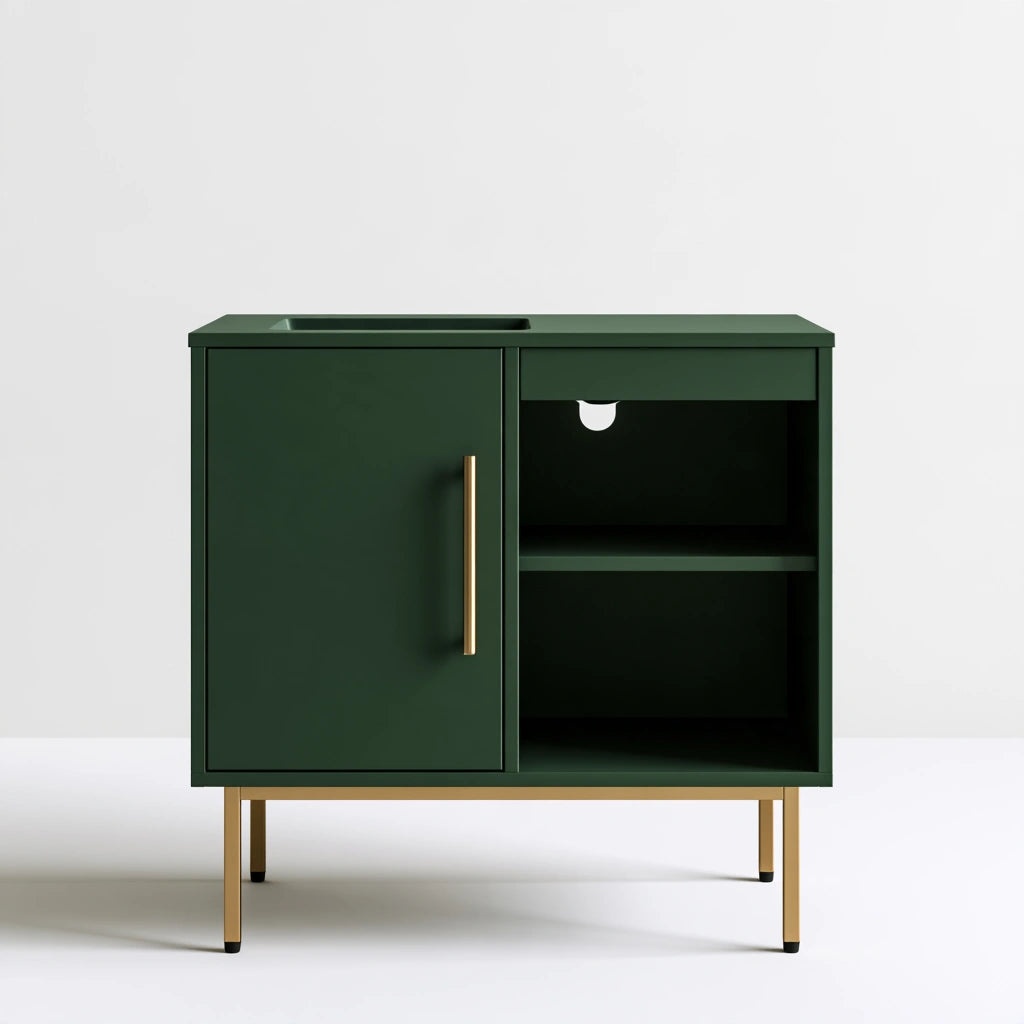 Meuble sous vasque aux lignes épurées, coloris vert forêt