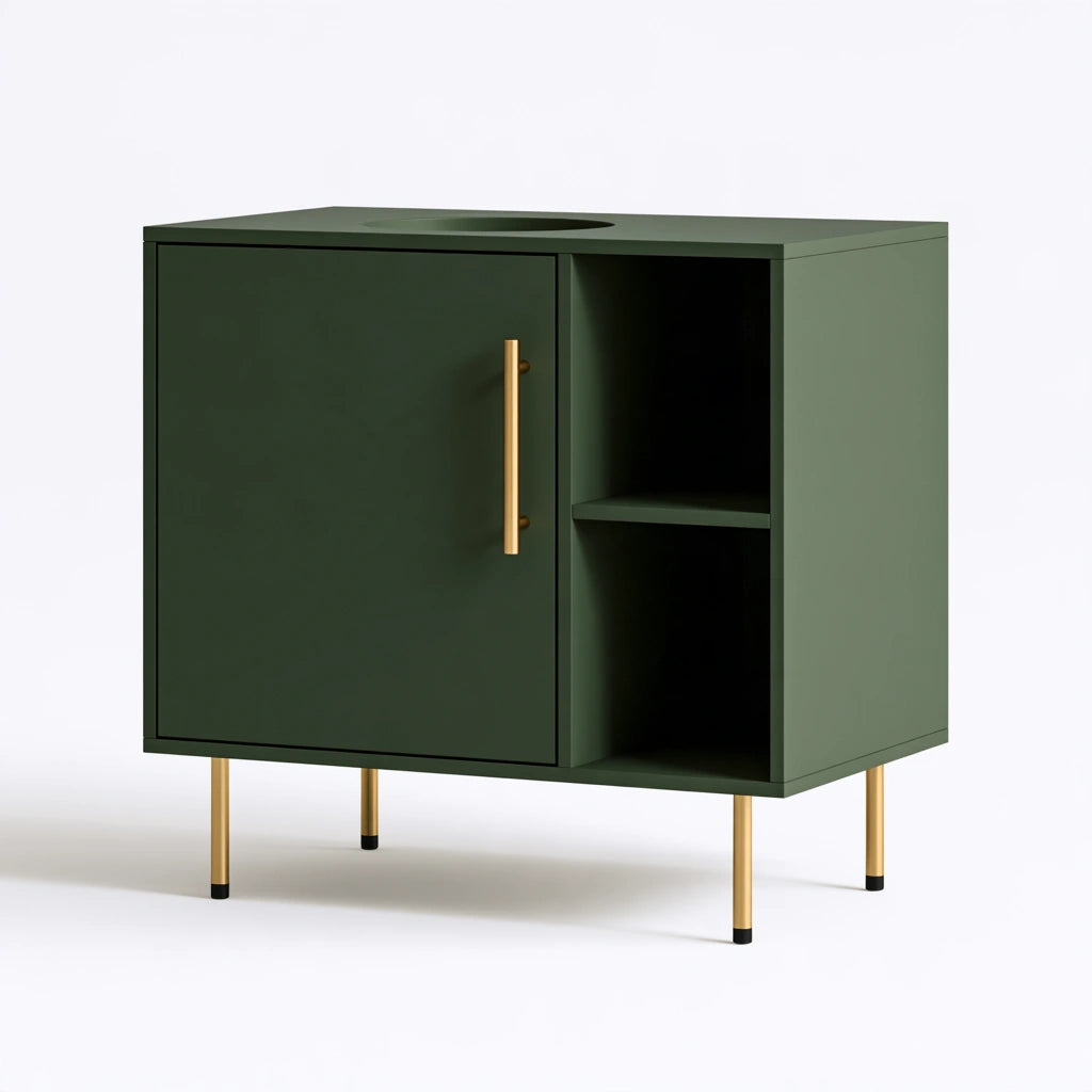 Meuble sous vasque aux lignes épurées, coloris vert forêt